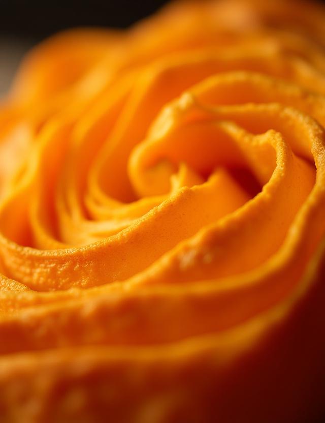 Macro de las capas hojaldradas y tostadas de un croissant recién horneado.